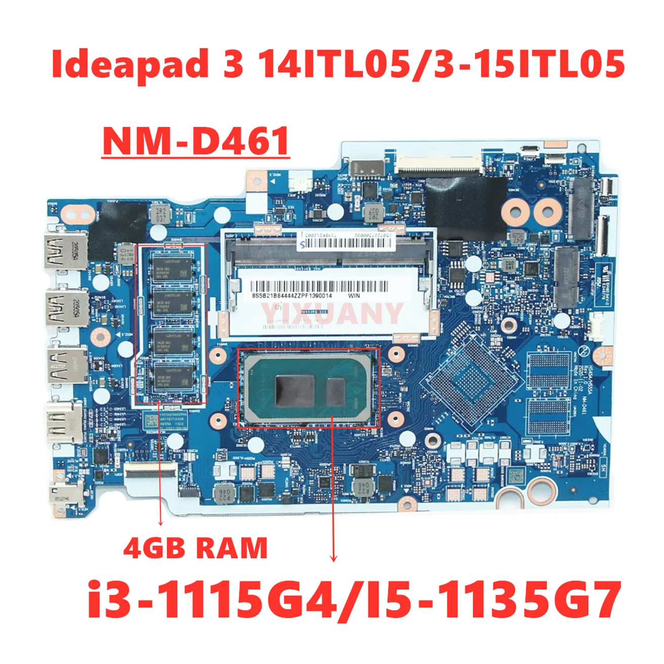 Carte Mère Lenovo Pour Pièces - Référence NM-D471 - Processeur Intel I3-1115G4 Compatible - Ne Fonctionne Pas