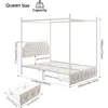 Queen Upholstered Canopy Bed Frame with 2 Drawers and Button Tufted Headboard, 4 Removable Posts, Queen Bed Frame 2