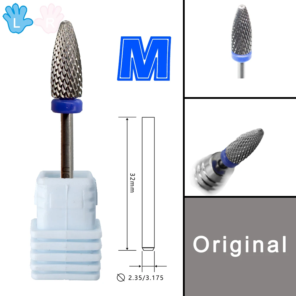 RolinStar Original Carbide Left Handed Person Flame Large Cone milling cutters removel gel polish varnish Nail Drill Bit 6