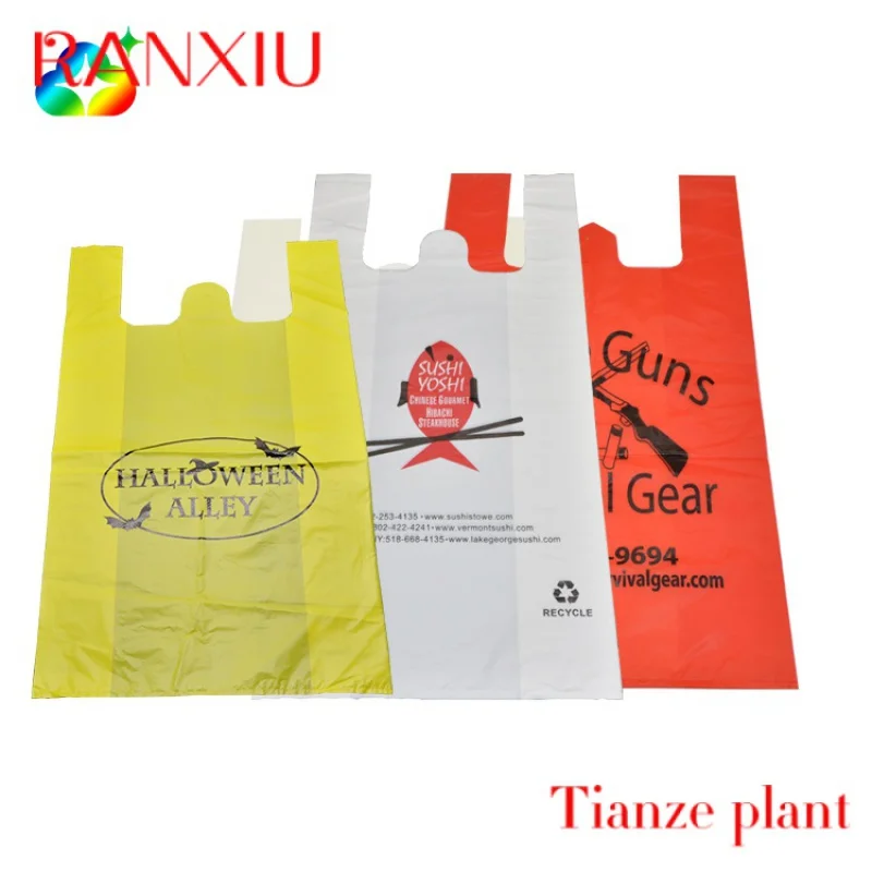 Custom Customized Logos Print Biodegradable Packaging Plastic Shopping Bag With T-shirt Handle custom biodegradable frosted clothing ziplock packaging bags custom   tshirt plastic bag with logo zipper zip pouch garment