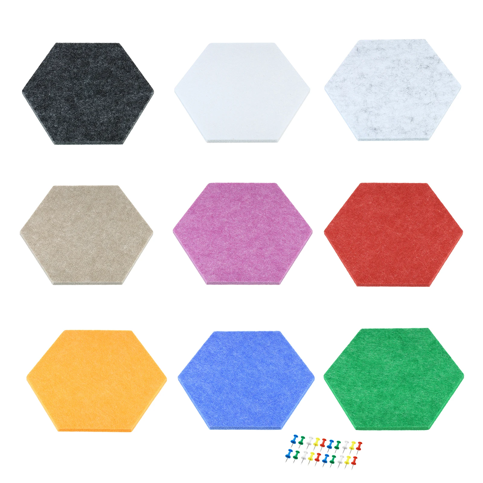 4Pcs Hexagon Felt Pin Board Self-adhesive Memo Board Notice Wall Decorative Tiles Wall Bulletin Pin with Push Pins
