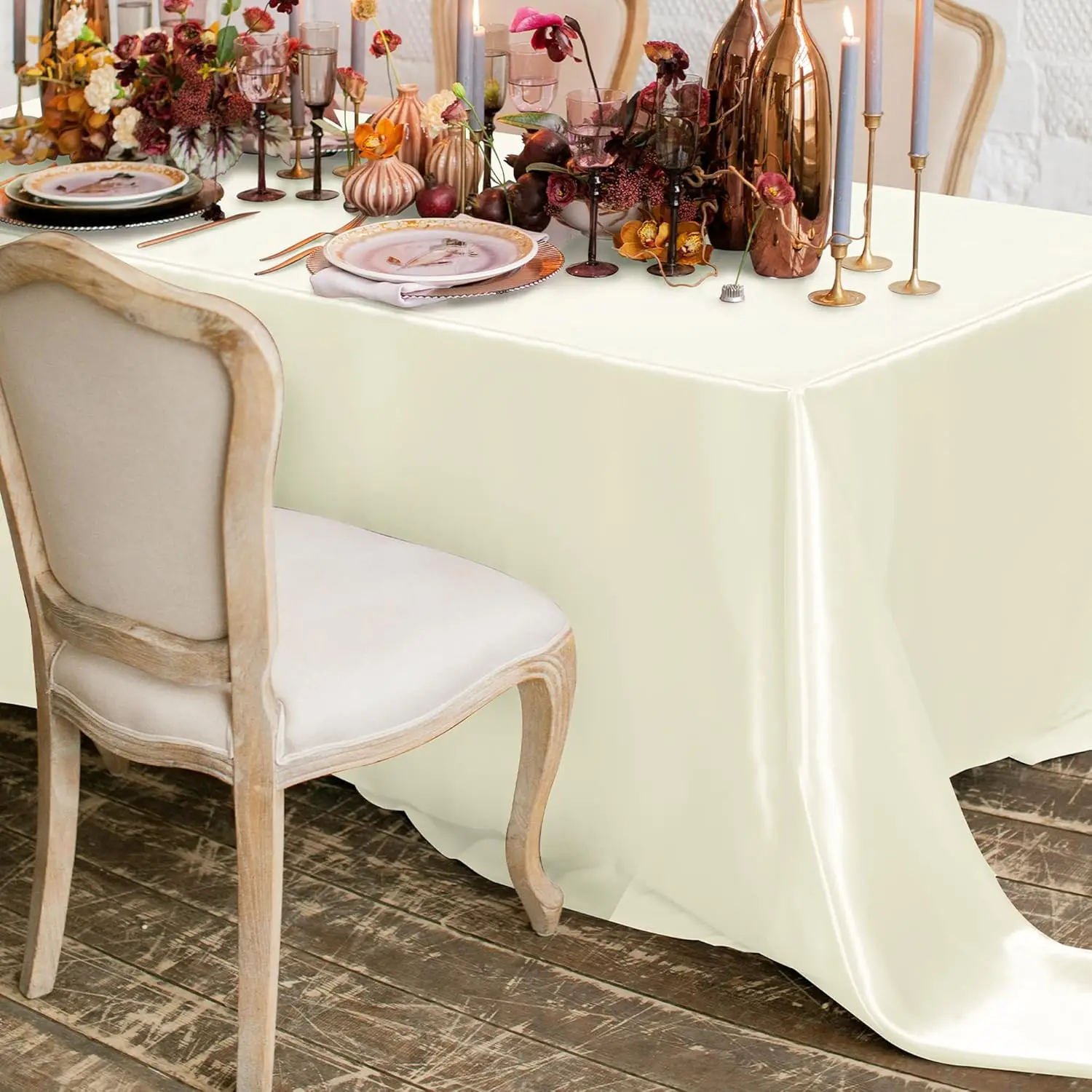 Tablecloth Satin Rectangular Table Overlay Cover Bright Silk Tablecloth Smooth Fabric for Wedding Banquet Table Decoration Ivory 6