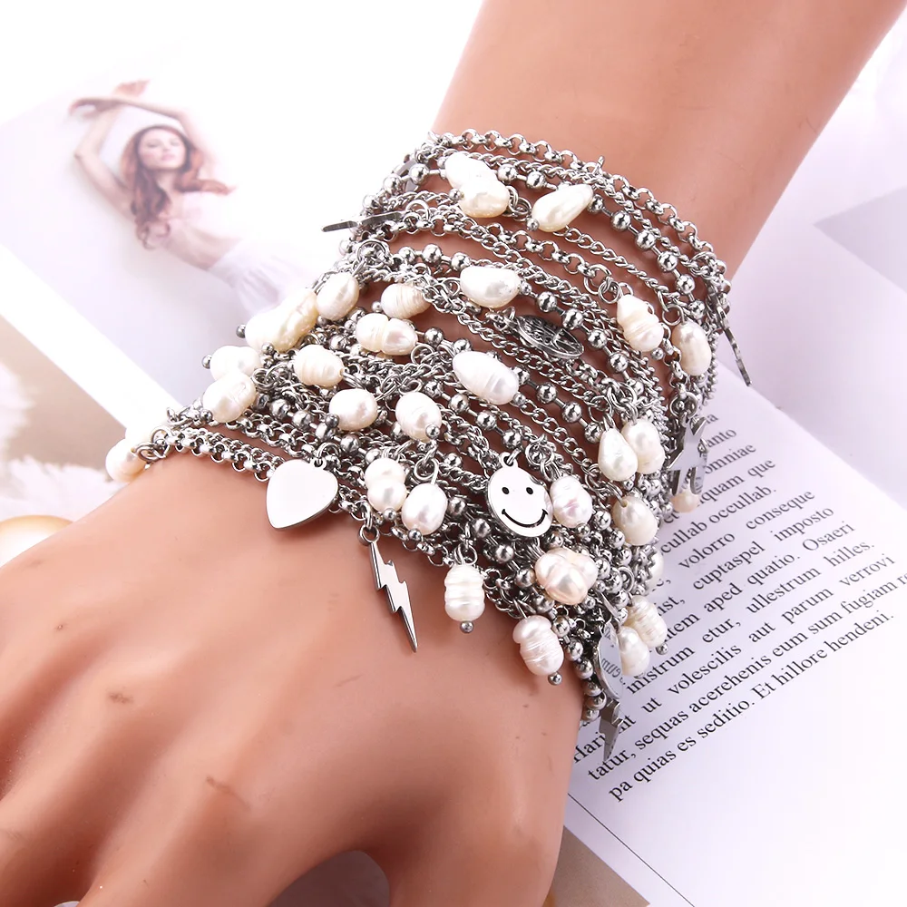 10Pcs/Lot Mixed Stainless Steel Bracelets High Quality Women Party Gift Fashion Cute Charm Bracelets Jewelry Wholesale