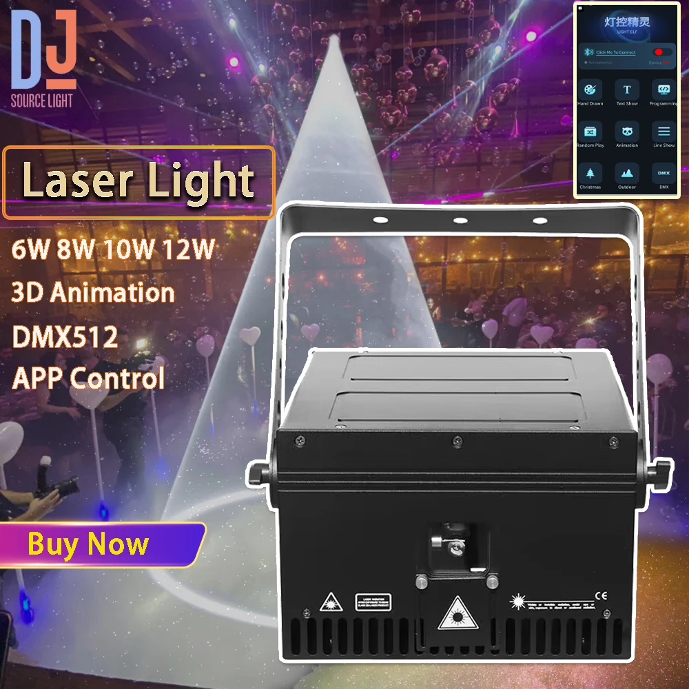 Lumière Laser polychrome RJ45 + ILDA 6W 8W 10W 12W RGB, contrôle par application, effet d'animation DMX512, Dj Disco Party Club, effets de scène de mariage