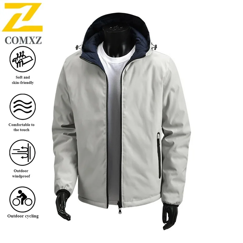 Men's Korean Style Winter Jacket Thickened Cotton Hooded Sports Coat Warm Casual Outerwear Solid Color Male Parka with Pockets