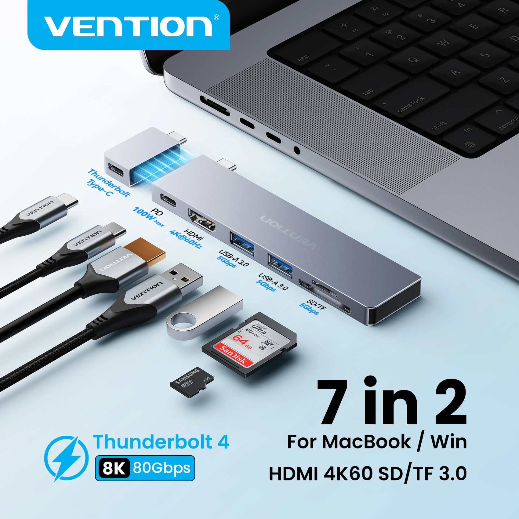Vention 7 w 2 USB C HUB za $12.33 / ~46zł