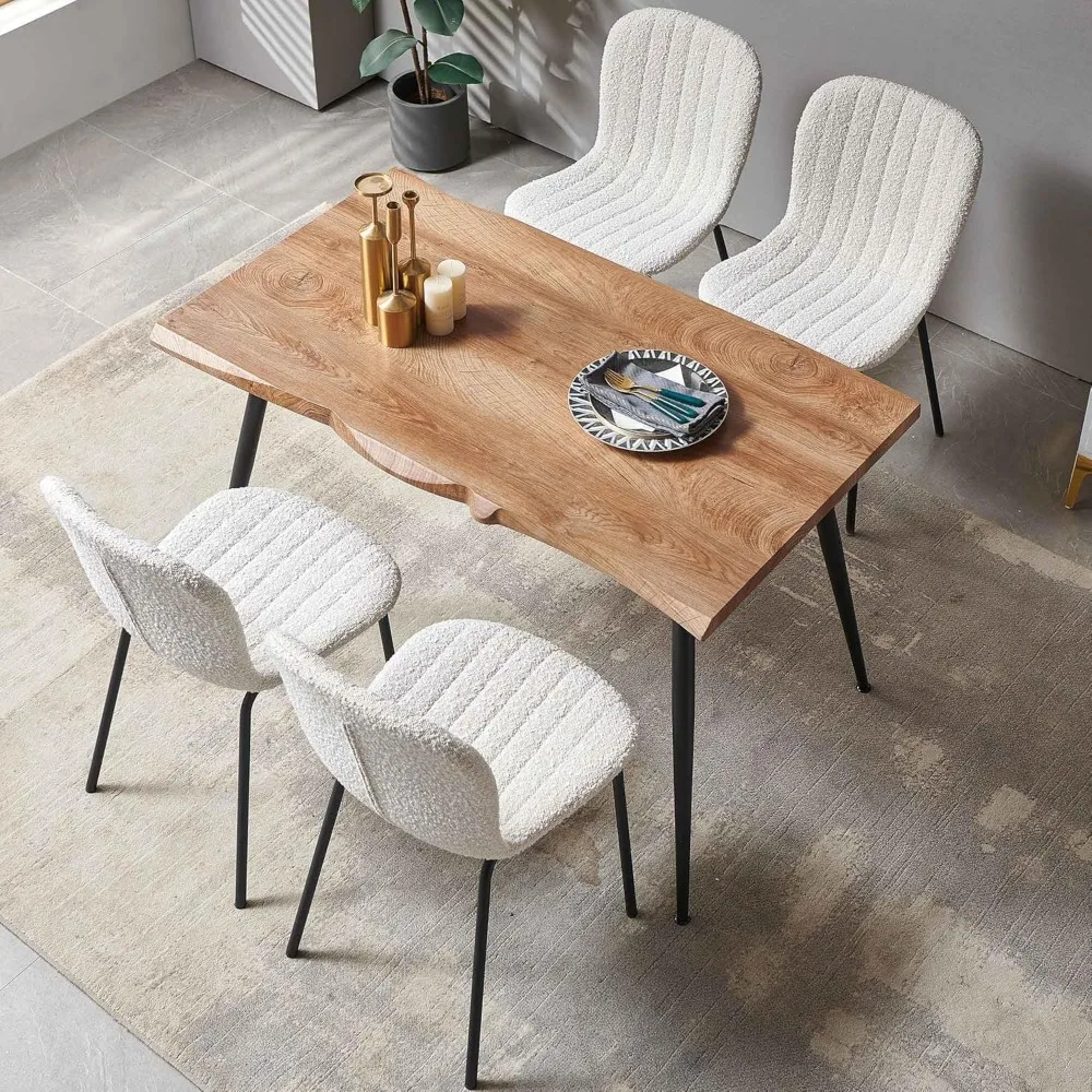 47 in Dining Room Table Set with Upholstered Faux Fur Dining Chairs for 4 Person, 5-Piece Side Table and Chairs Set