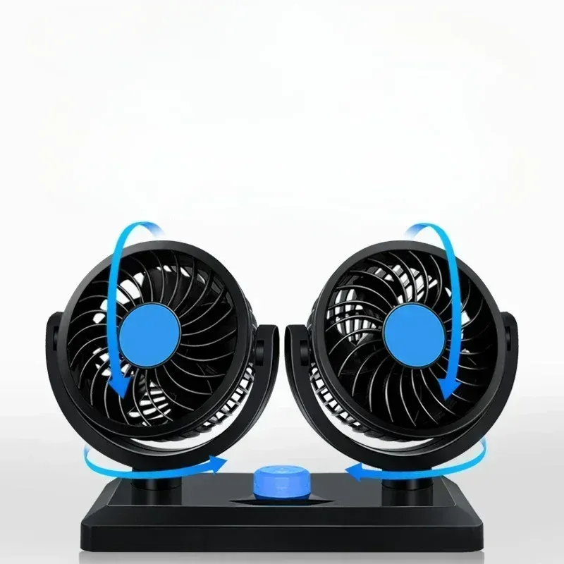Car Fan Dual Head Air Fan Charging 360 Degree Rotating Neck Cooler 24v12V Cooling Strong Wind Car Accessories Fan Cooling Car