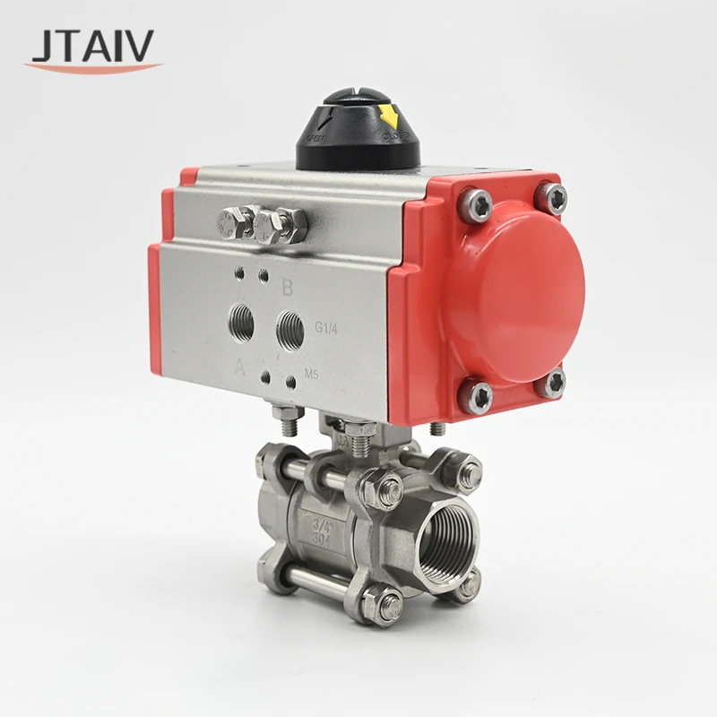 JTAIV Factory DN15-DN100 Single Double Acting Sanitary SS304 3PC pneumatic actuator Pneumatic Threaded Ball Valve