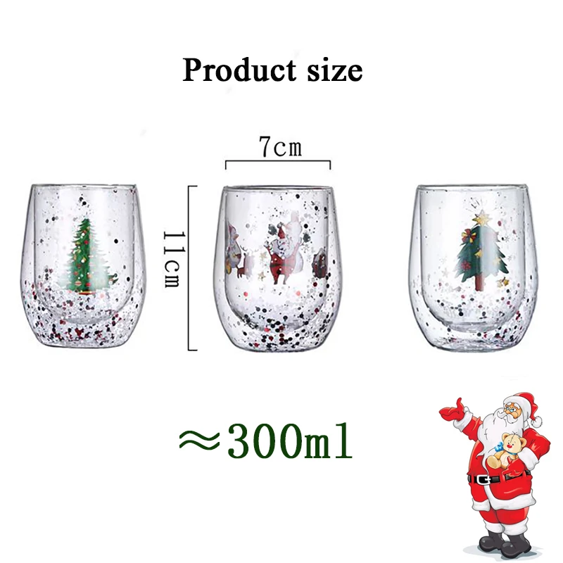 YWDL 1/2pcs Christmas Tree Double Wall Glass Cup Party Christmas Gift Heat-insulated Espresso Coffee Mug Milk Tea Cup 300ml