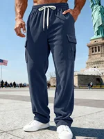 Pantalon de travail homme en velours côtelé, coupe large, multi-poches, avec taille élastique et cordon de serrage pour un ajustement décontracté, style streetwear sport. 3