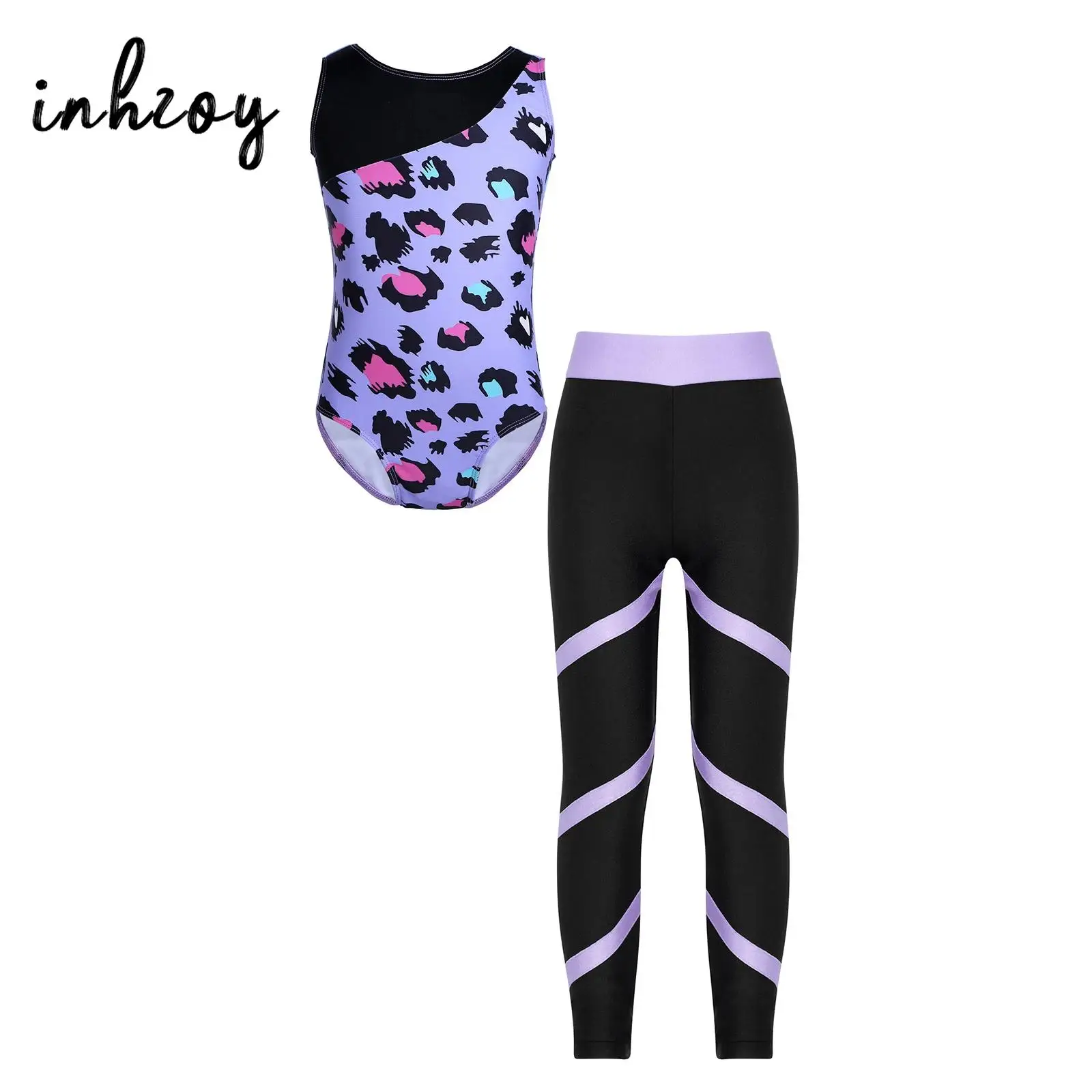 

Детские танцевальные костюмы из 2 предметов для девочек, балетная одежда, гимнастическое трико без рукавов с леггинсами, комплект брюк, боди для йоги и тренировок