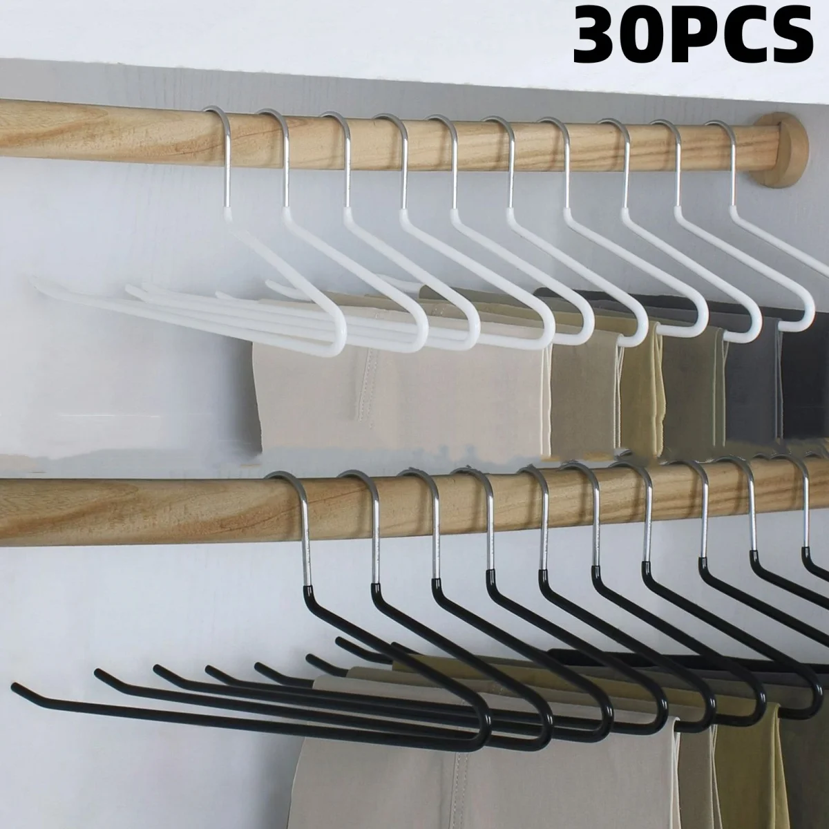 

30Pcs Pants Hangers Metal Open-end Non Slip Slacks Trousers Towel Racks Wardrobe Organizers Clothes Storage Cabinet Supplies