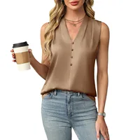 Women's Imitation silk Sleeveless Vest Top Summer Comfortable breathable V-Neck Shirt Tank Top Fashion Solid Color Elegant vest - Image 4