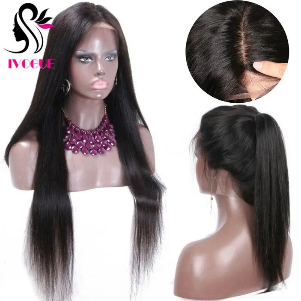 26" 5"x5" Silk Top Wig Human Hair Silk Base Closure Wig Straight Peruvian Remy Hair Glueless Lace Natural Black for Women human hair wig