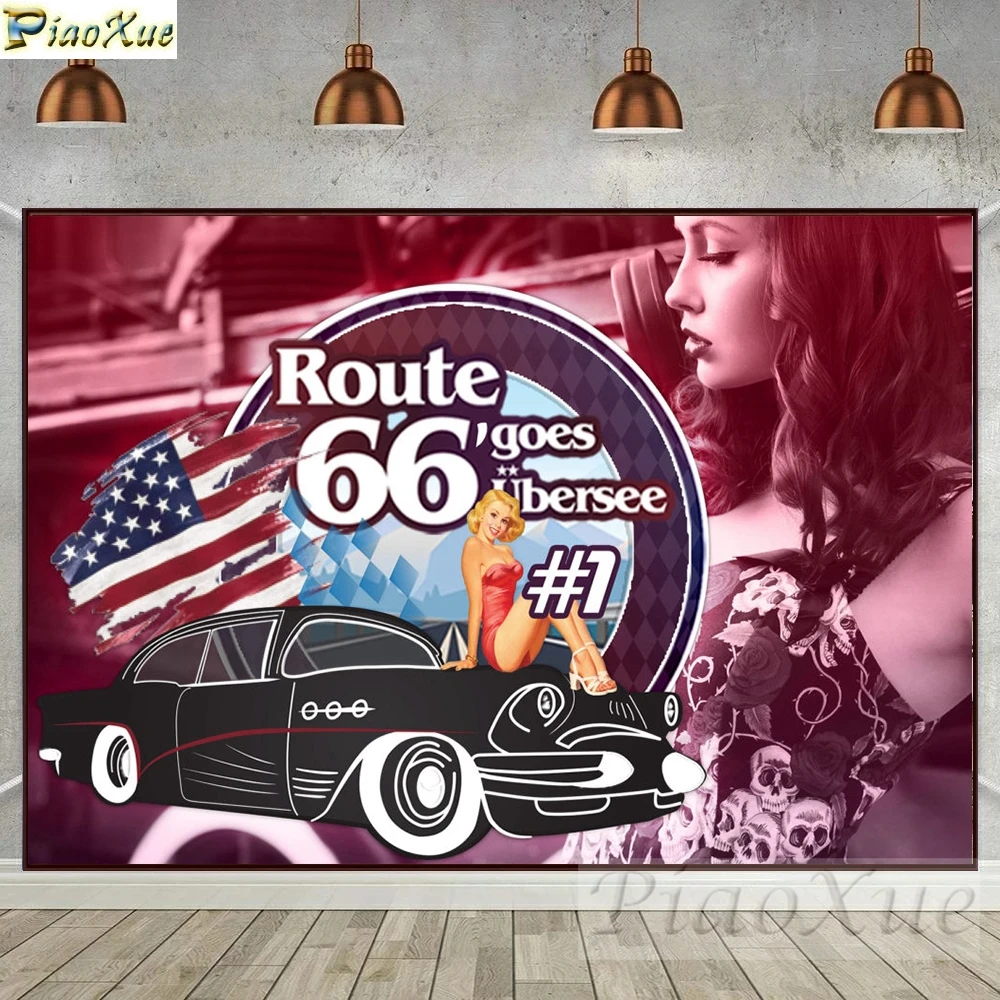 Route 66 Roadtrip Mosaic Diamond Painting U.S. Main Street