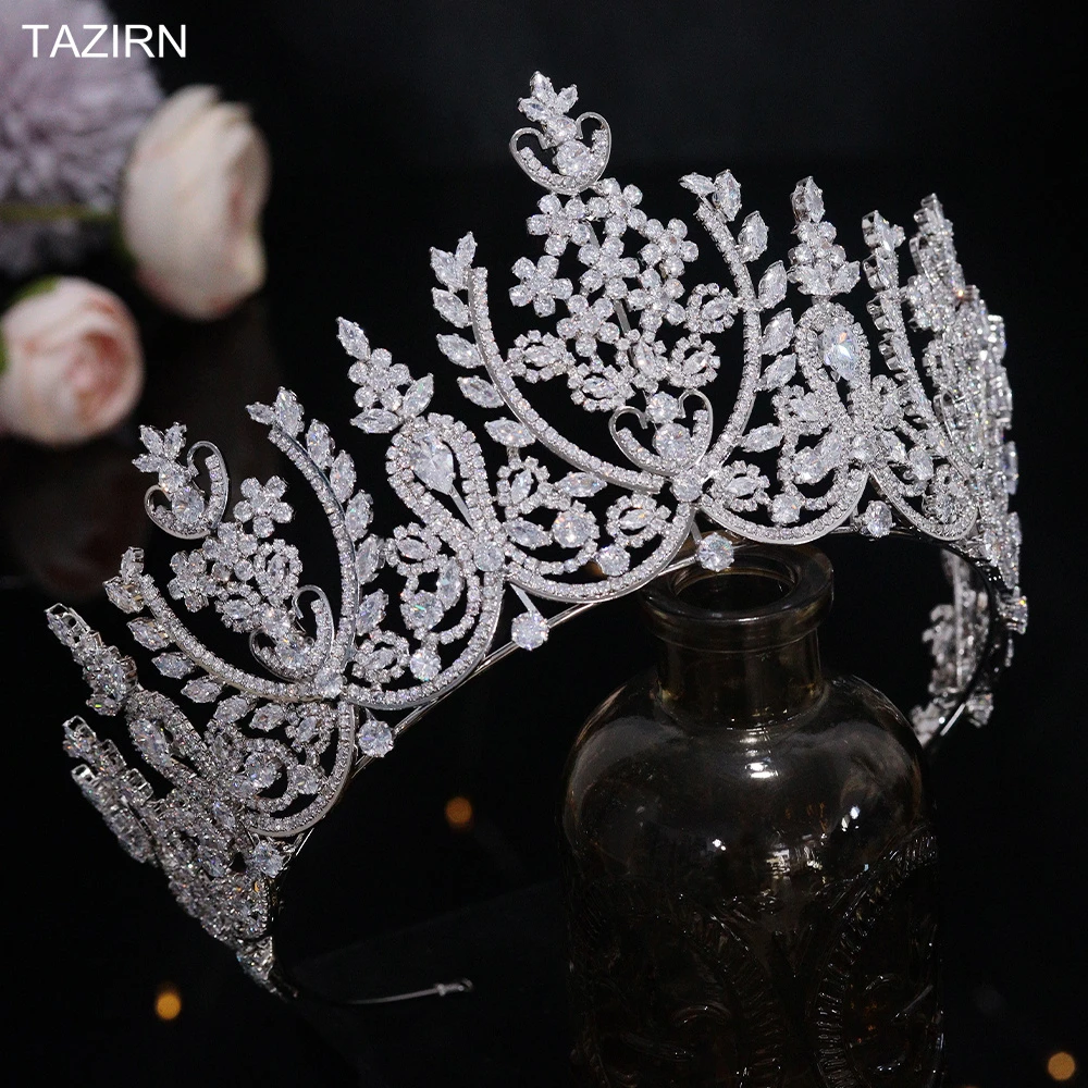 Luxury European Cz Wedding Tiaras Birthday Crowns For Women Big Tall