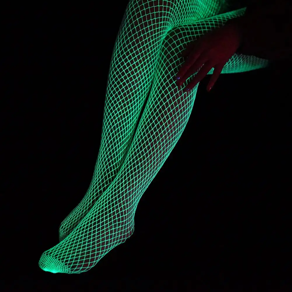 Bas résille phosphorescent, leggings, lumière brillante, vêtements en  maille une pièce, chaussettes shoes, bretelles