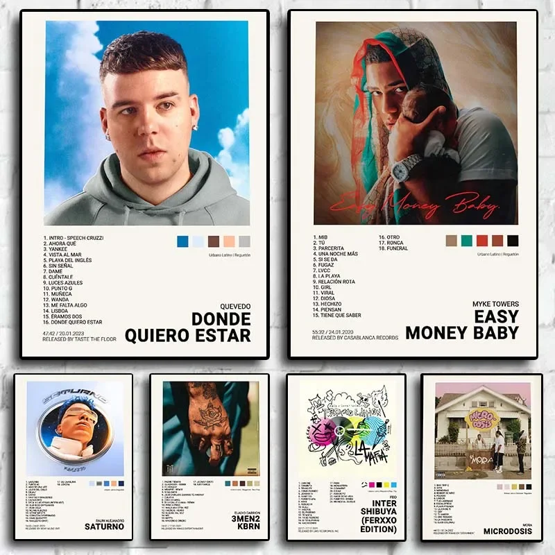 Music Canvas Poster Nordic Pop Rapper Quevedo Mora Feid Eladio Carrion Rauw AlejanDro Music Album Canvas Print Wall Art Room Decor