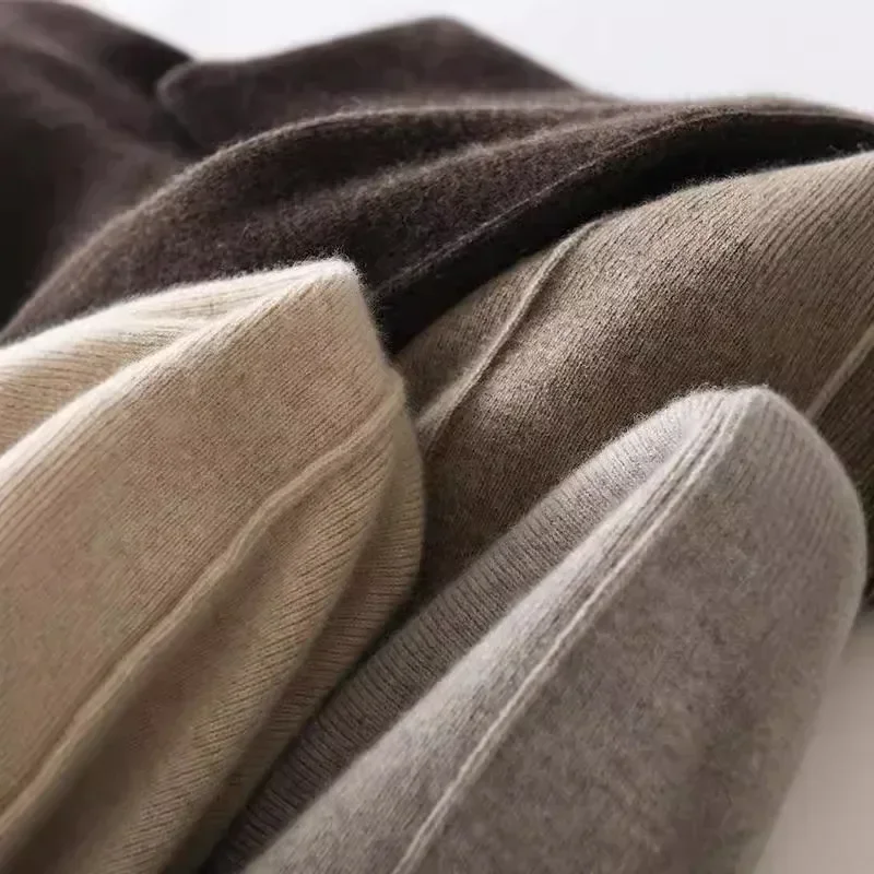 Autumn and Winter Women's High Waisted, Warm, Knitted Wide Leg, Straight Leg Pants, Solid Color, Hanging, Loose, Wide Leg Pants