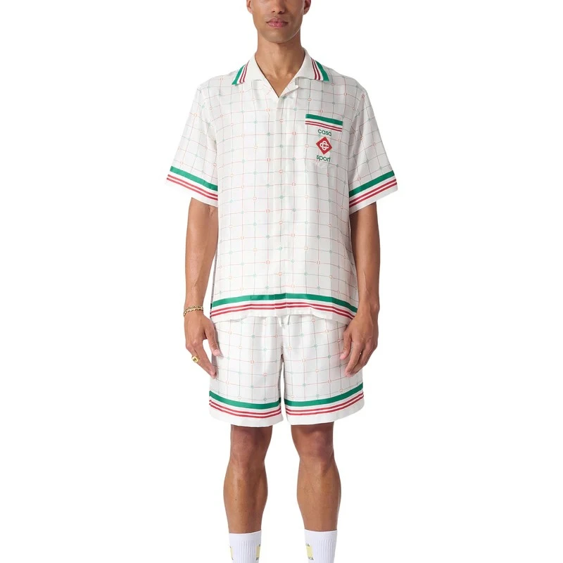 

23SS New Fasion White Silk Plaid Casablanca Shirt Streetwear Men Women 1:1 High Quality Short Sleeve Hawaii Beach Shirts