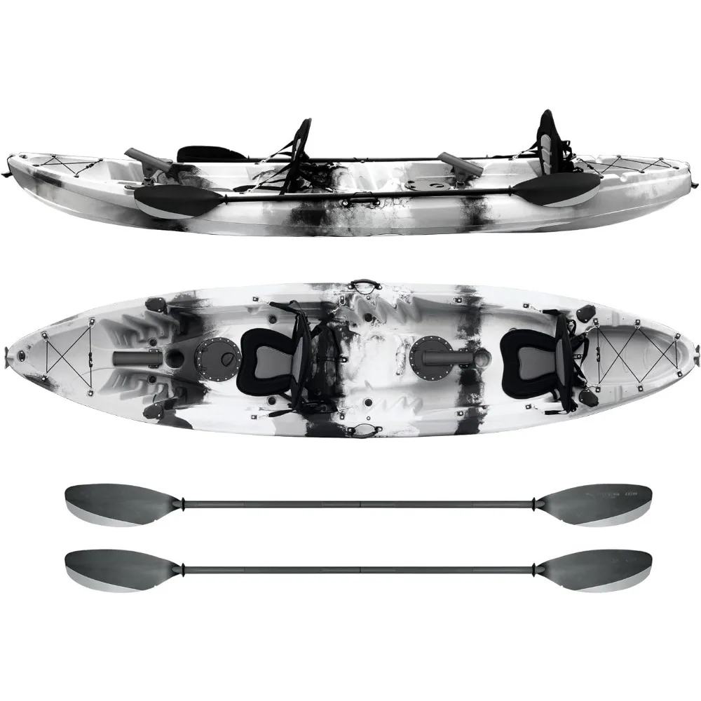 

Hard Shell Recreational Tandem Kayak, 2 or 3 Person Sit On Top Kayak Package with 2 EVA Padded Seats, Fishing Rod Holders