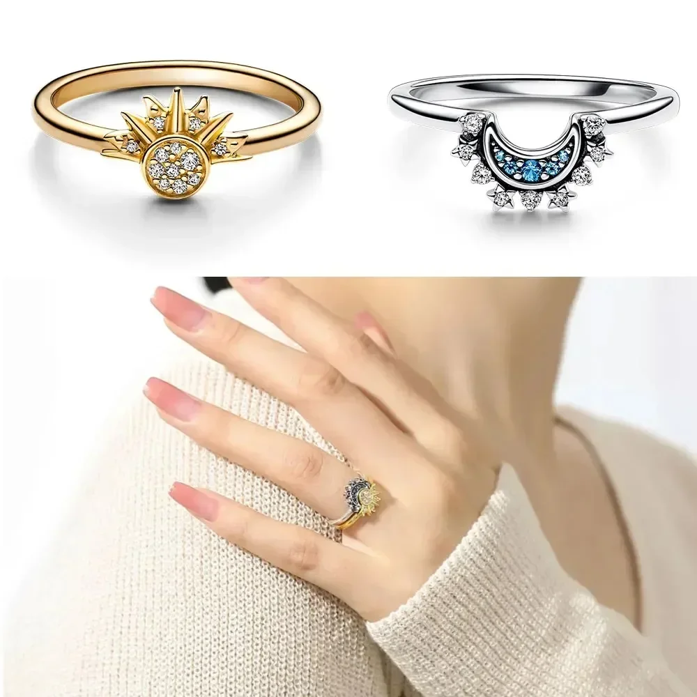 2pc/set Sparkling Ring Riyue Suitable Ring for Women To Wear Fashion Female Sun Moon Star Finger Rings Womens Ring Jewelry Rings Ring Jewelry