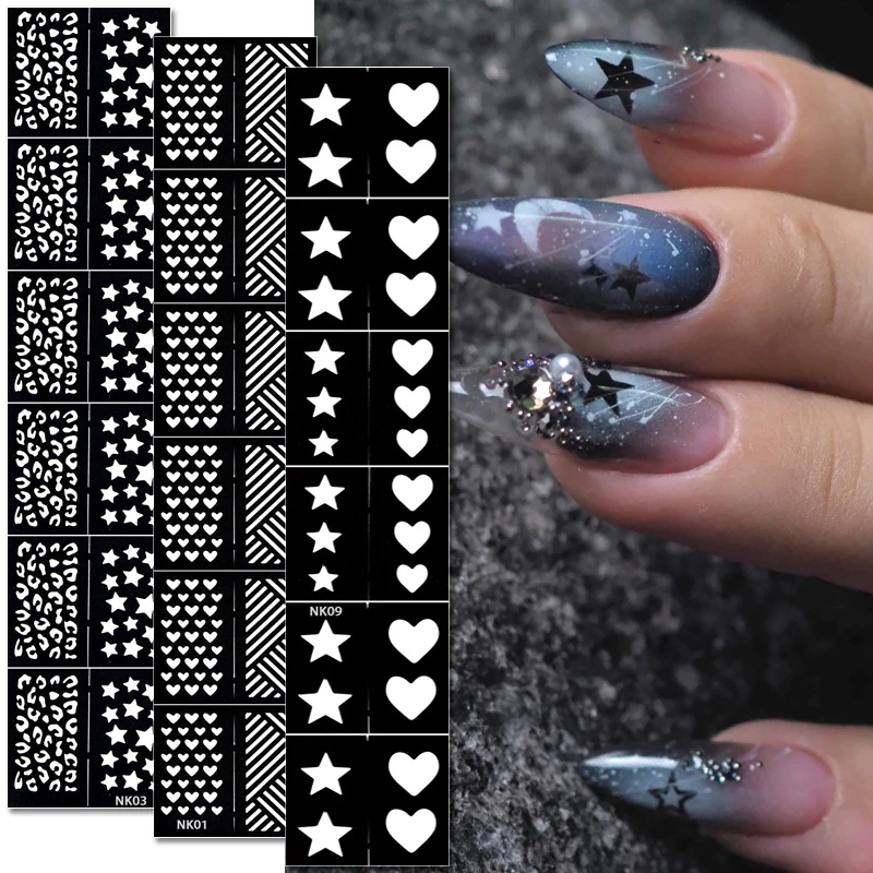 

Nail Airbrush Stencils Butterfly Cross Nail Stickers French Star Heart Geometry Nail Decal Hollow Nail Template Stencil Decor