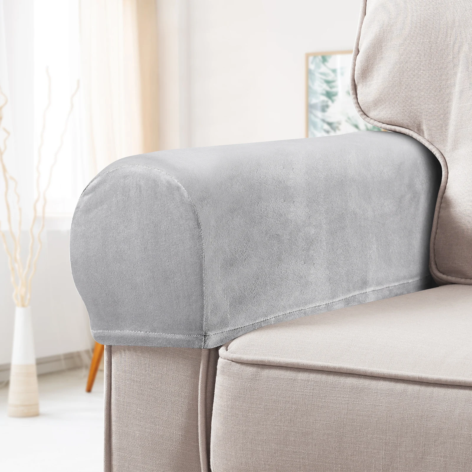 Stretch Sofa Armrest Covers Anti-Slip Sofa Recliner Armchair Couch Arm Covers Furniture Protector Armchair Removable 2 Pcs