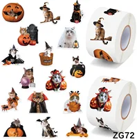 500PCS Halloween Cat Stickers Roll 16 Designs Pumpkin Cat Sticker for Kids Craft Envelope Water Bottle Scrapbook Party Supplie 1