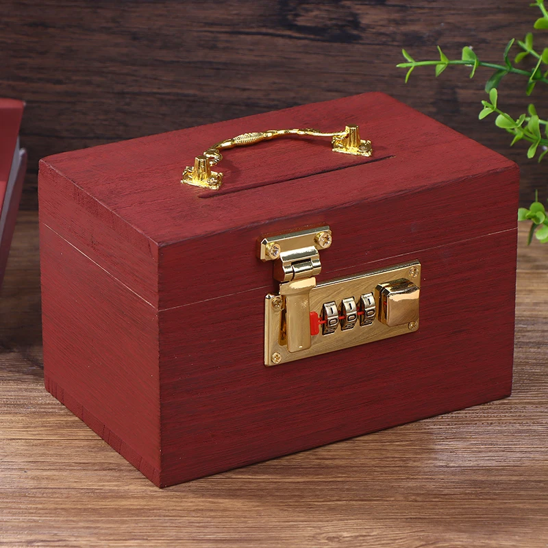 Wooden Box Password Lock Money Saving Coin Box Piggy Bank Organizer With Lock Treasure Box For Cards Dollars Cents Kids Gifts
