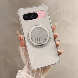 Magnetic Clear Silicone Phone Case with Holder and Screen Protector Film for Pixel 8 Pro (White)