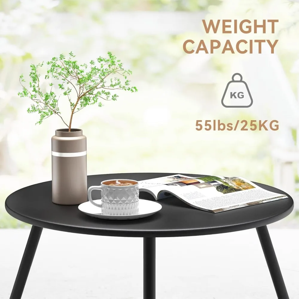 Round Metal Outdoor Side Coffee Table for Outside Patio, Black Coffee Tables 5