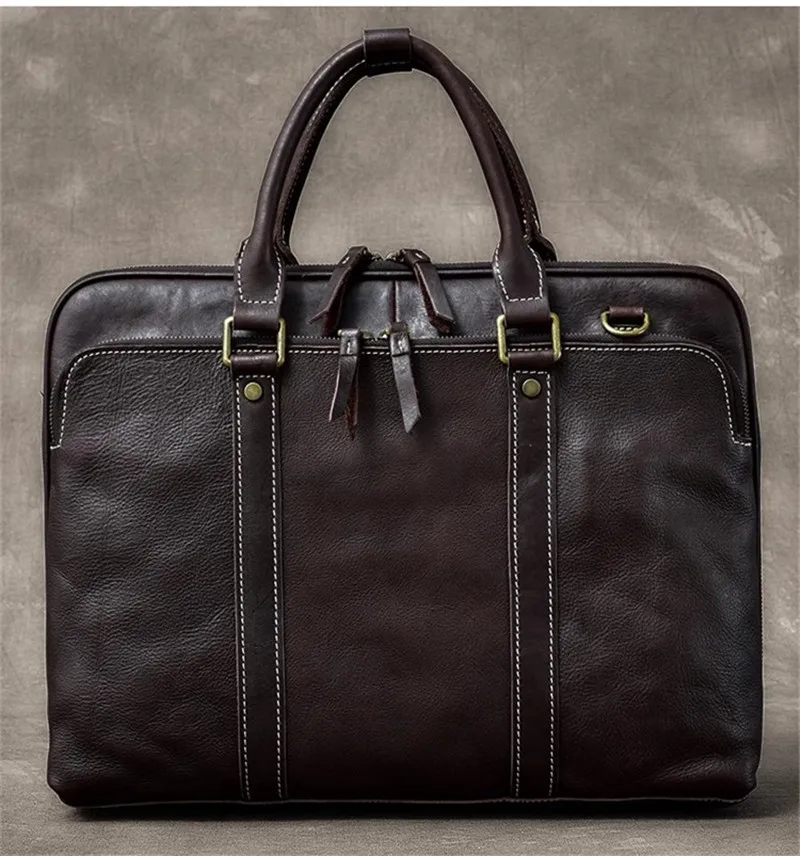 PNDME business vintage handmade genuine leather men's large briefcase designer luxury real cowhide women's computer handbag