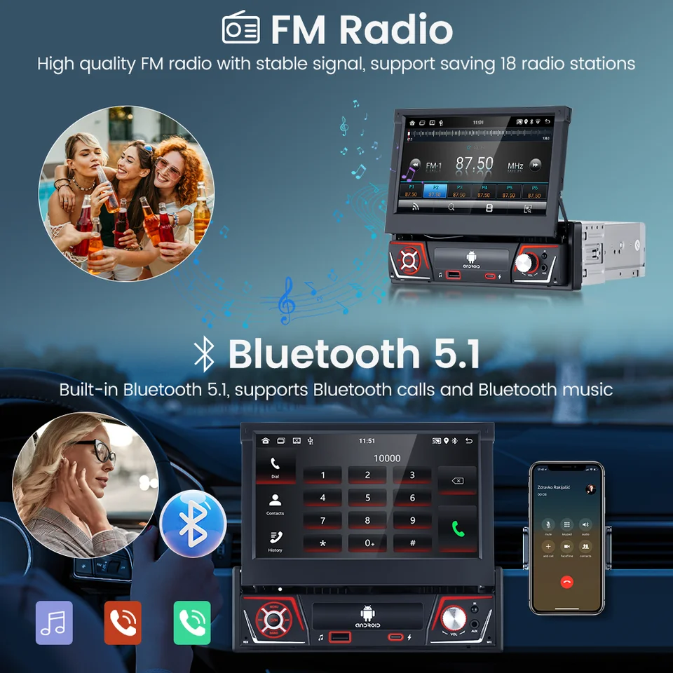 Inefala Dab/Dab Autoradio 2 DIN 7 Pouces Touchscreen avec Sortie Vidéo
