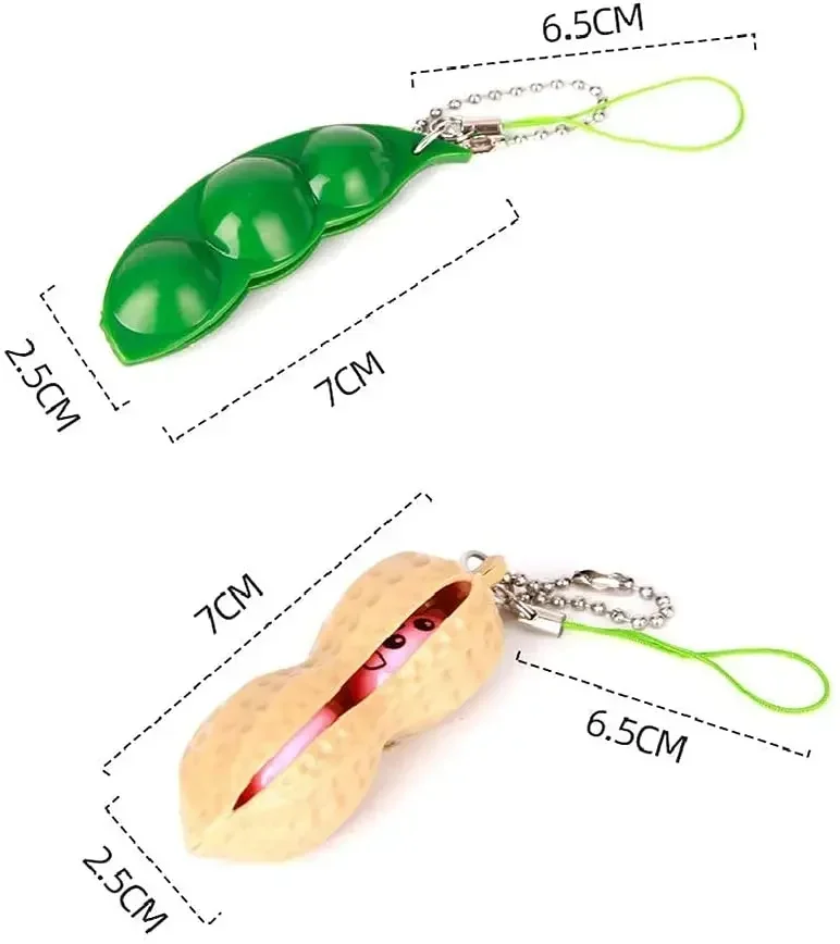 2pcs Squeeze Beans Keychain ADHD Soybean Fidget Toys Squishy Pea Pod Stress Toy Peanuts Keychain Gift for Kids Children Adult 6
