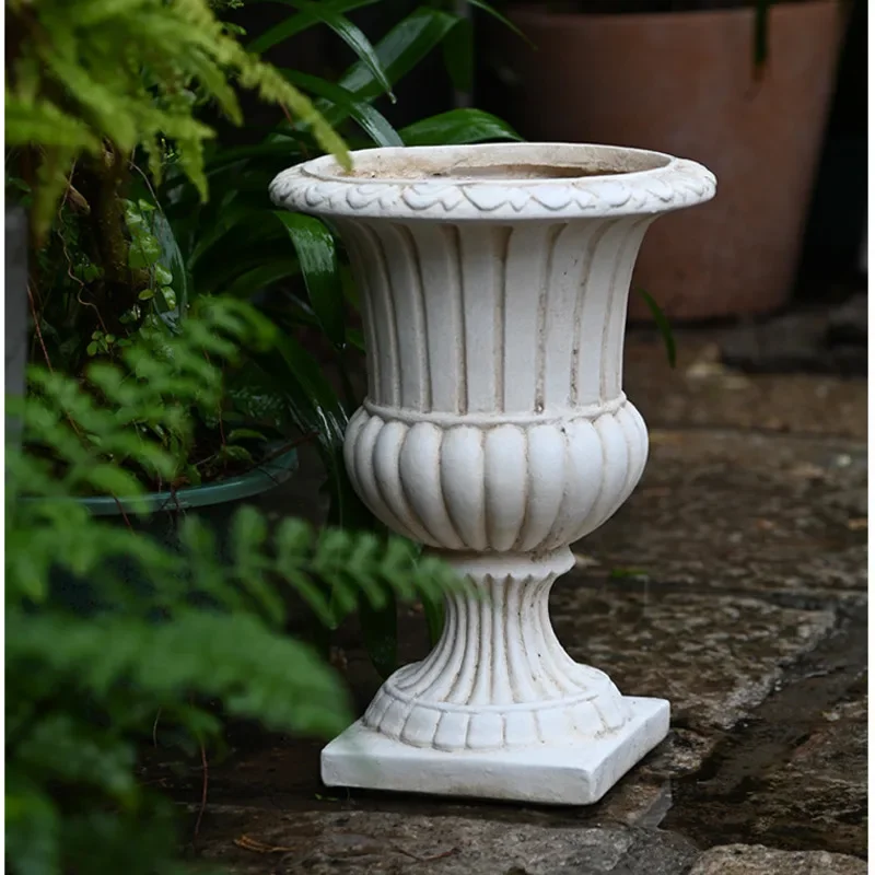 Vintage Plant Stand Large Caliber Trophy Flower Pot Garden Landing, Succulent Container, High Footed Roman Gardening Decorations