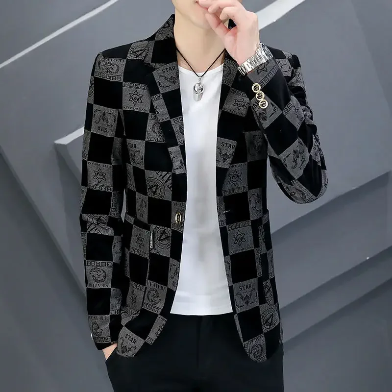 thumbnail image 1 of Trajes y blazers cortos para hombre, chaquetas de fiesta con un solo pecho, moda de verano 2024, casuales y elegantes, 1 of 5