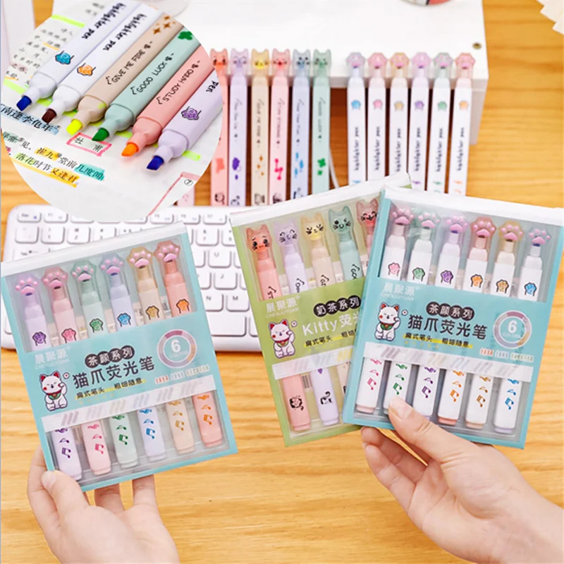 Cute Stitching Highlighter 12-Color Cat Claw Color Markers Back To School  Aesthetic Stationery Kawaii School Stationary Supplies - AliExpress