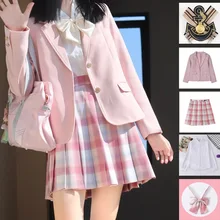 

Kid Pink JK Sailor Dress 4-PCS Girl Japanese Korean Orthodox School Uniform Cute Pleated Skirt Short Sleeve Kawaii Set Anime COS