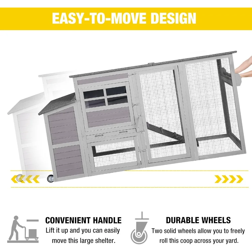 Portable Chicken Coop with Wheels – Large Hen House with Nesting Box & Metal Pull-Out Tray for 4–6 Chickens 2
