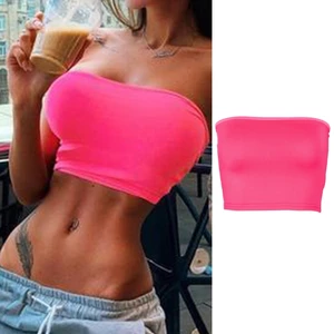 Women Sexy Strapless Cropped Tube Top Neon Solid Color Bralette Bandeau Clubwear Dropship