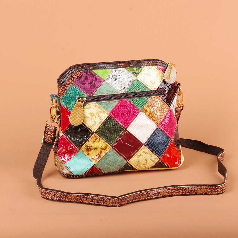 Multi-color snake pattern splicing tassel genuine leather cowhide bag shoulder women's bag personalized casual women's small
