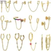 YUXINTOME 1 PC 925 en argent Sterling aiguille d'oreille coloré Zircon chaîne gland boucles d'oreilles pour les femmes deux trous boucle d'oreille bijoux A45