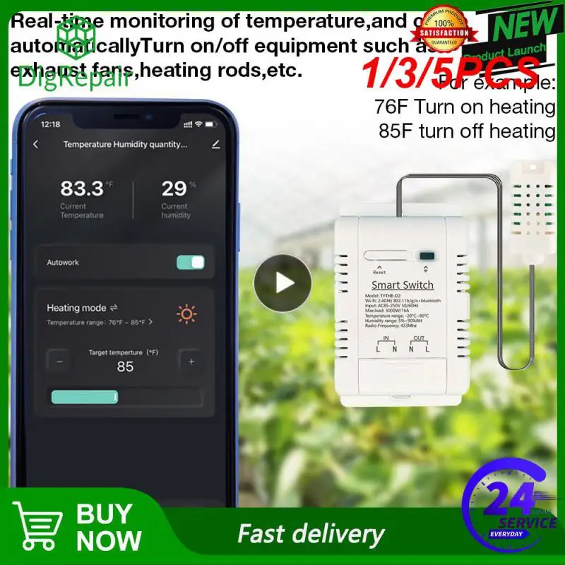 

1/3/5PCS WiFi -16 Switch Tuya Wireless Control with Power Consumption Monitoring Temperature and Humidity Thermostat Alexa
