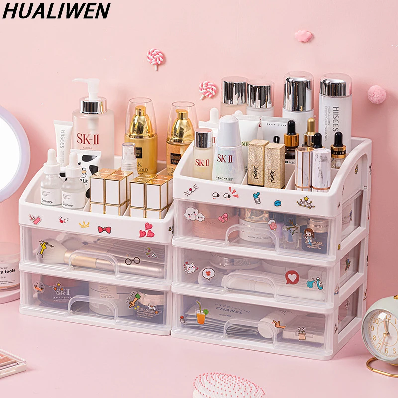 Caja organizadora de maquillaje montada en la pared, organizador de crema  de baño, tocador transparente, soporte para Pintalabios - AliExpress