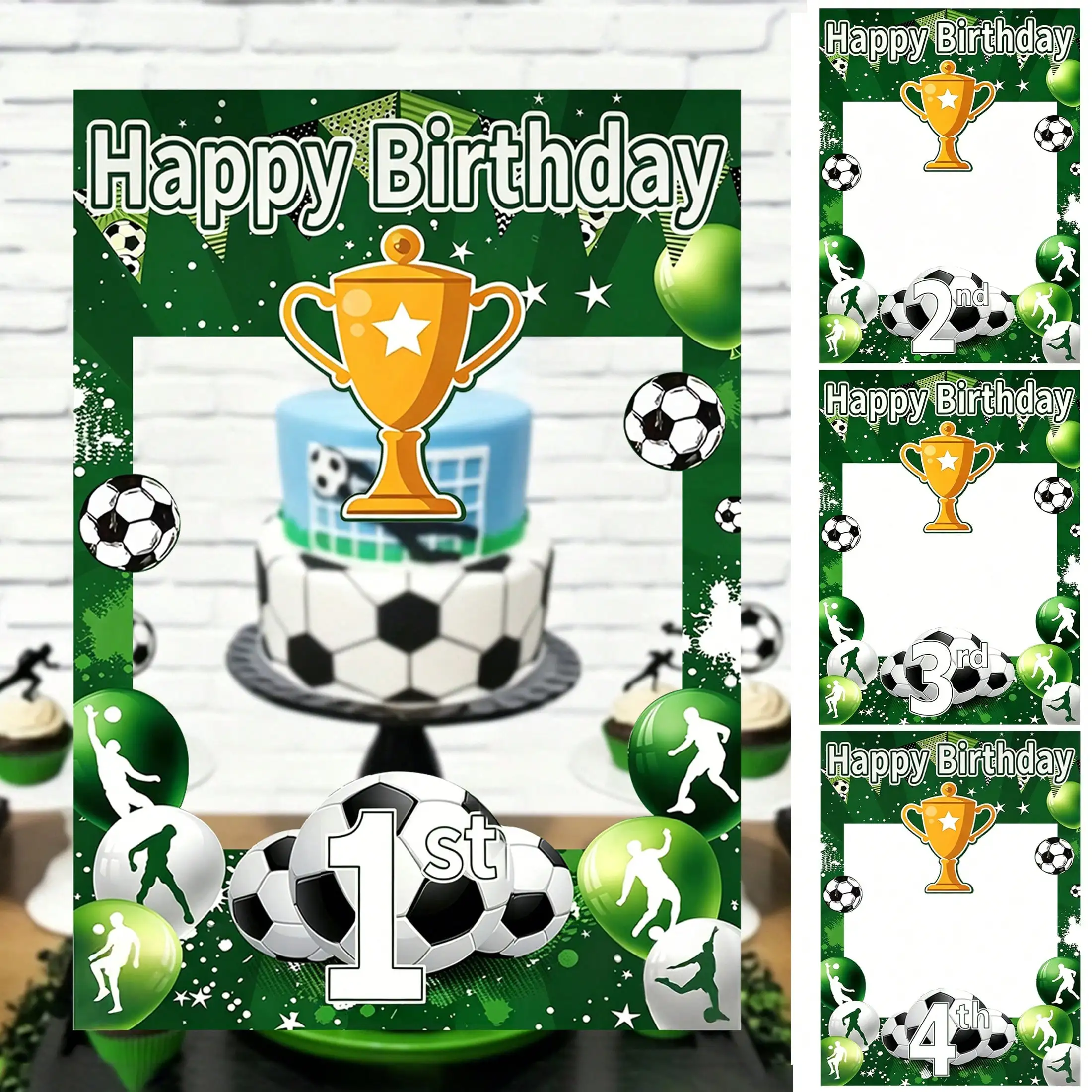 1pc 축구 트로피 생일 축하 장식 사진 프레임 1/3/4/6/7/10번째 파티 축구 사진 프레임 장식 소품