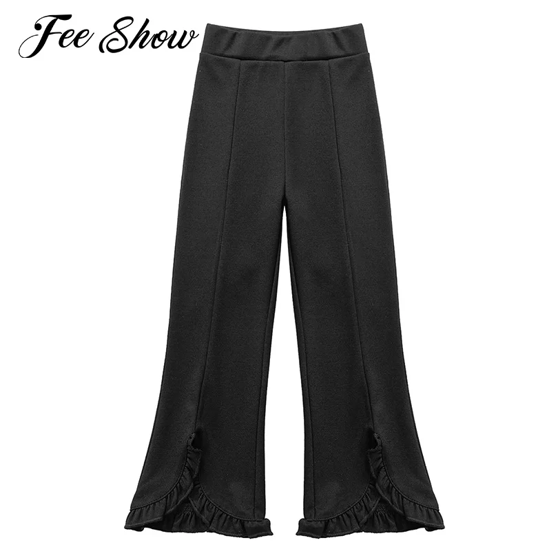 

Black Kids Girls Stretchy Modern Jazz Hip Hop Flared Pants Dancewear Elastic Waistband Fashion Gymnastic Yoga Pants Bell Bottoms