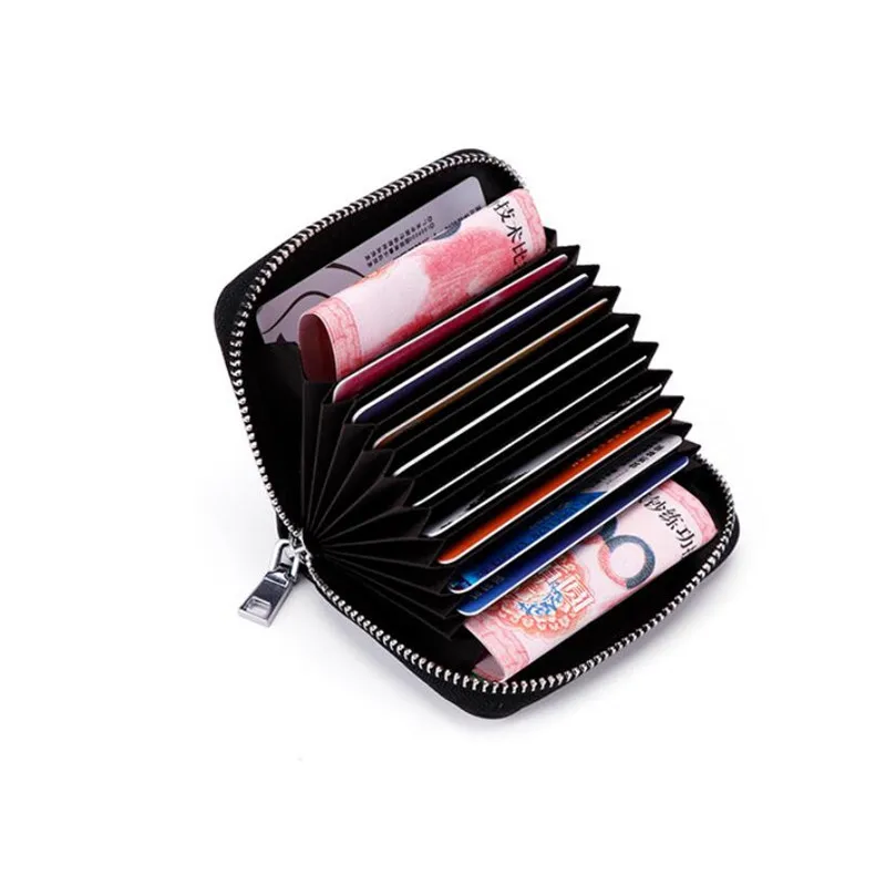 Cowhide Organ Card Case RFID Anti-theft Lady Card Holder Purse Men Card Case Multifunctional Zipper Small Short Wallet 4