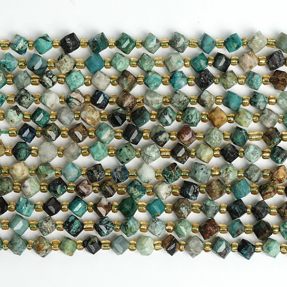 Natural Chrysocolla Faceted Gemstone Loose Beads Spacer Stone Beads Greenish-Black 6MM For Jewelry Making Bracelet Accessories